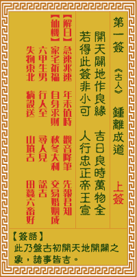 关帝灵签 第一签甲甲大吉