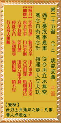 关帝灵签 第二十五签丙戊中平