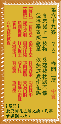 关帝灵签 第六十九签庚壬中平