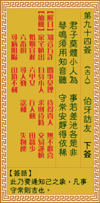 关帝灵签 第九十四签癸丁中吉